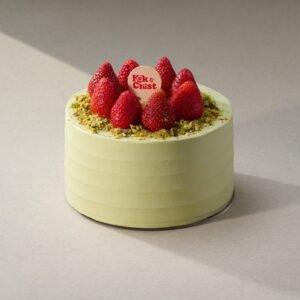 Pistachio Strawberry Cake with chocolate sponge and fresh strawberries