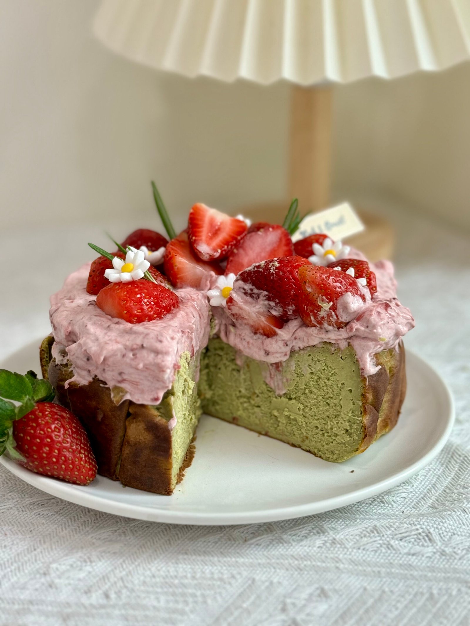 Strawberry Matcha Burnt Cheesecake