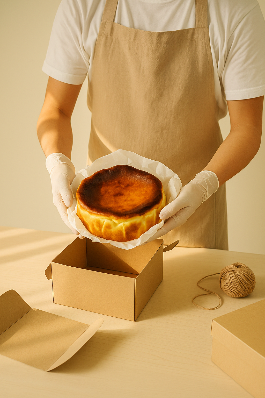 Burnt cheesecake packaging for delivery at Kek & Crust bakery KL