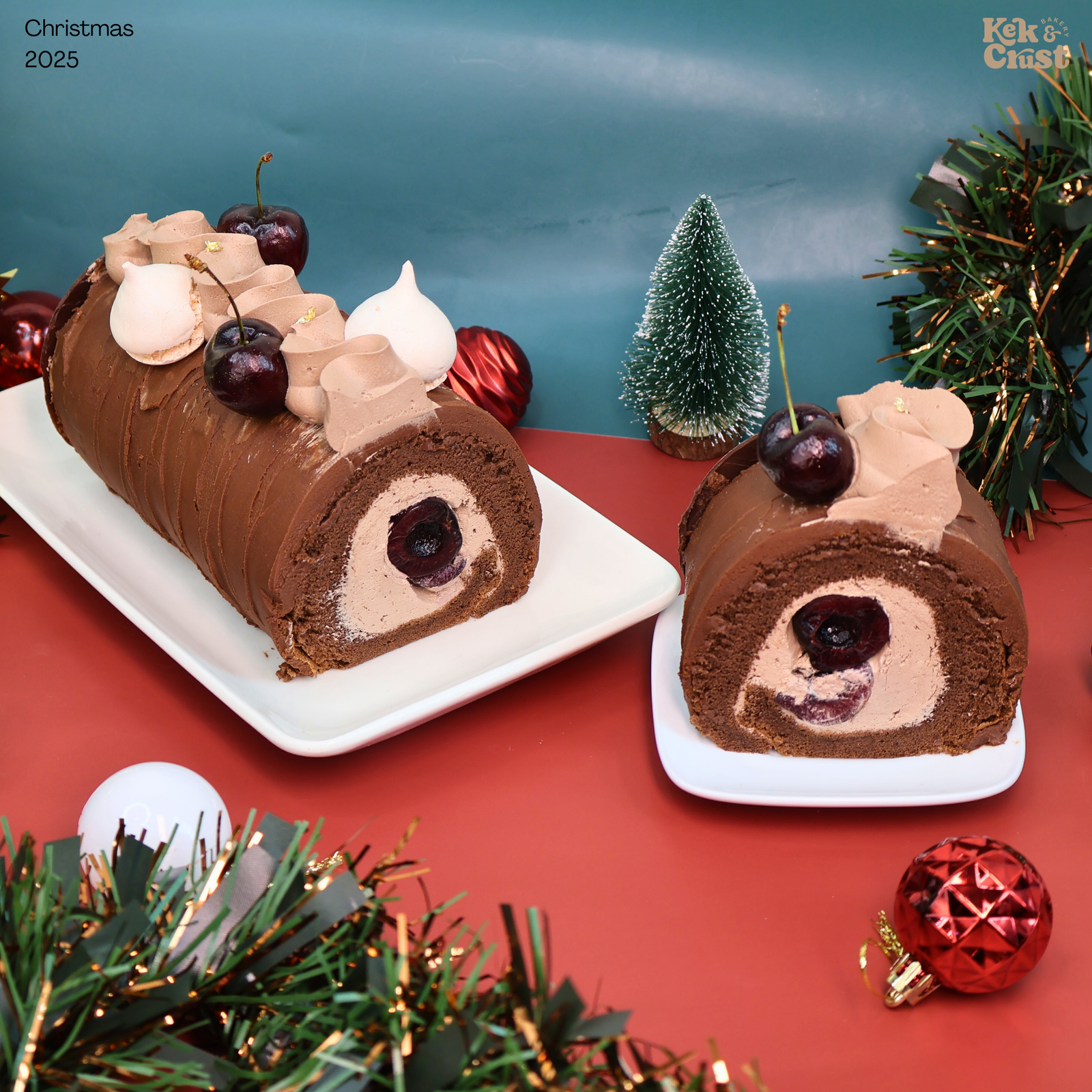 Callebaut Cherry Yule Log Cake Christmas 2025 by Kek & Crust