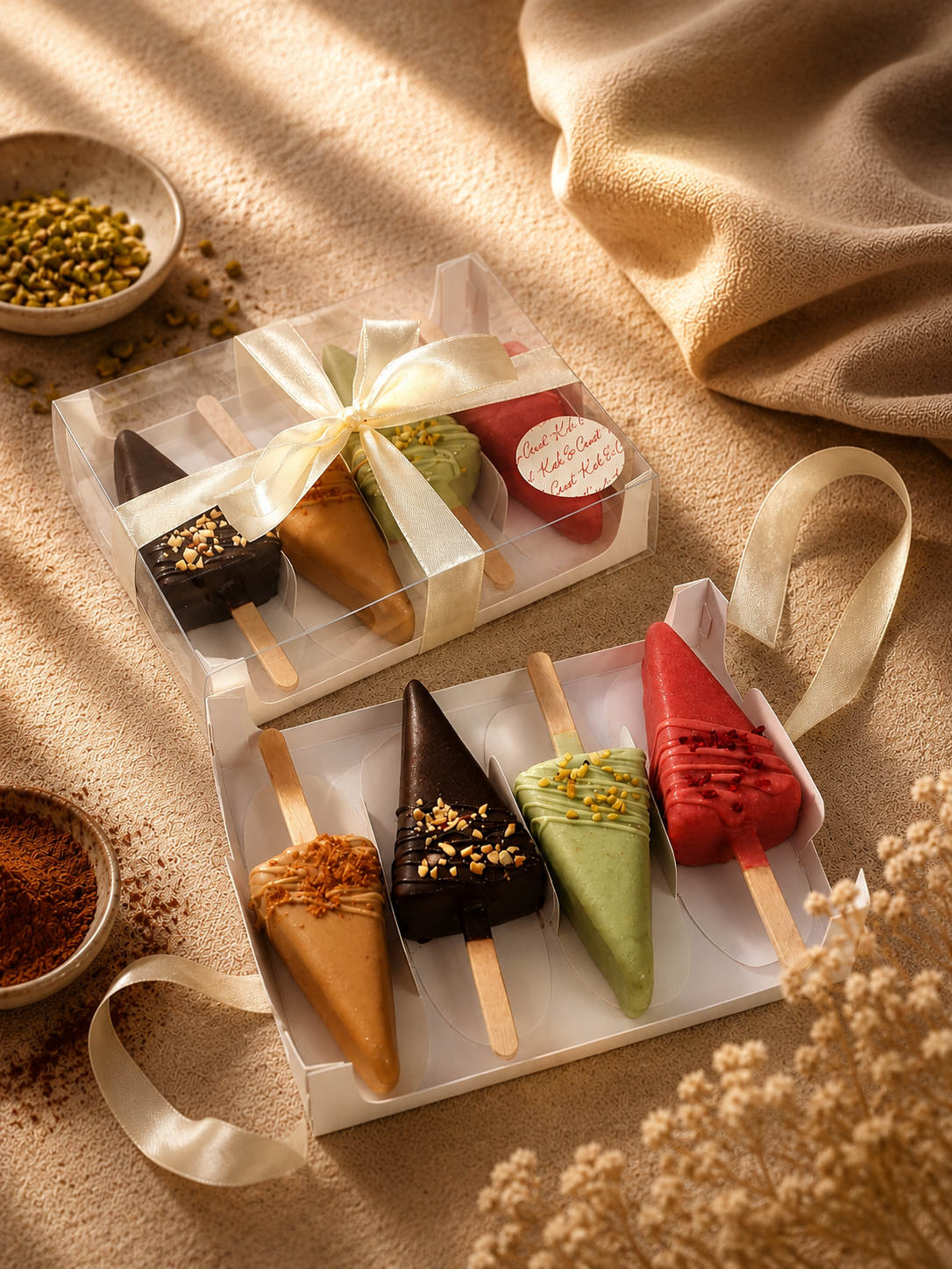4-Piece Cheesecake Cakesicles Gift Box by Kek & Crust with handcrafted premium cheesecake desserts.