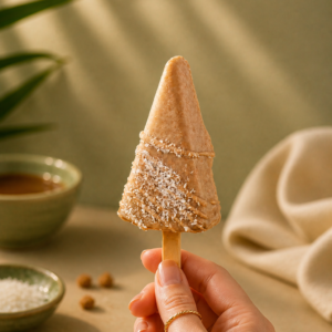 Handcrafted Cendol Cheesecake Cakesicle inspired by Malaysian cendol with pandan and gula Melaka.