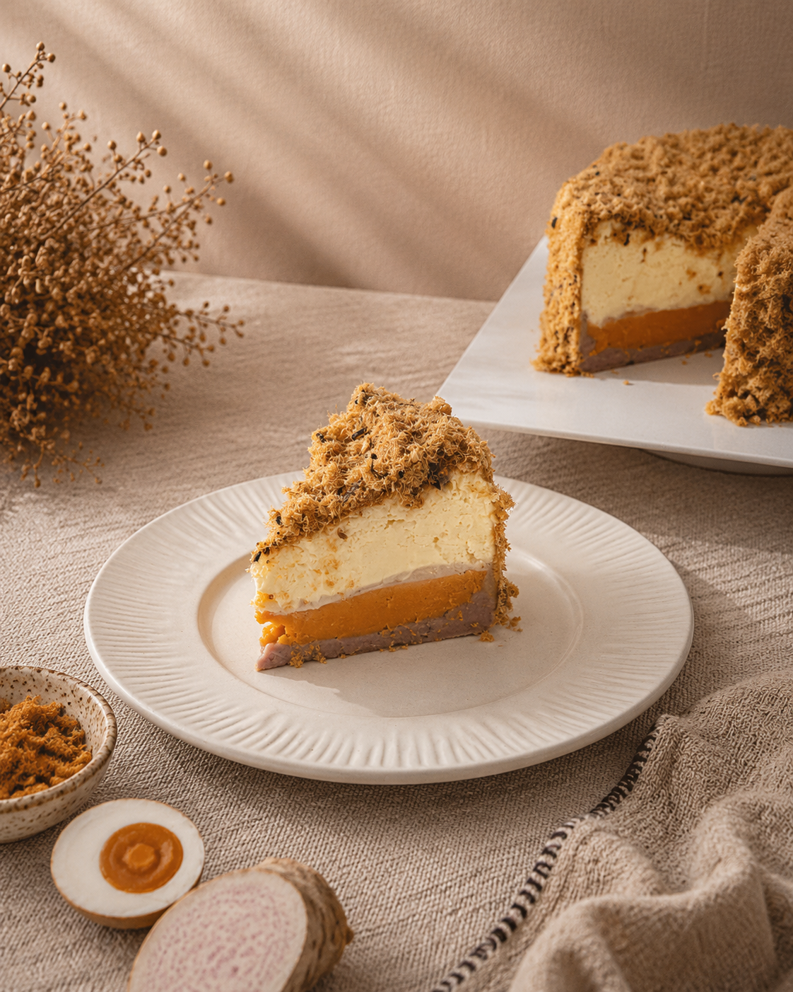 Chicken Floss Yam Salted Egg Burnt Cheesecake