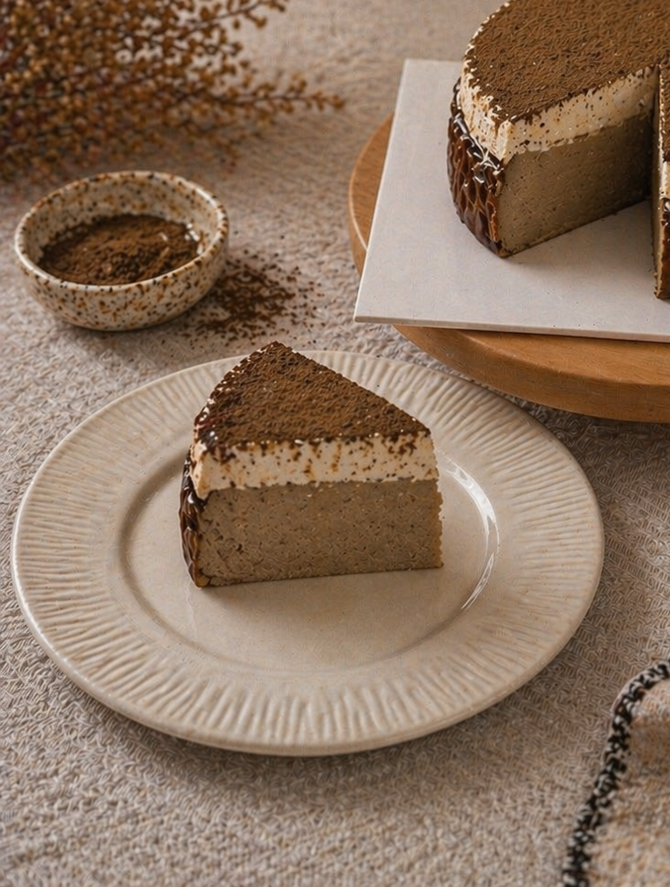 Hojicha Burnt Cheesecake slice