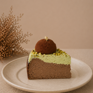 Pistachio Dubai Chocolate Burnt Cheesecake slice