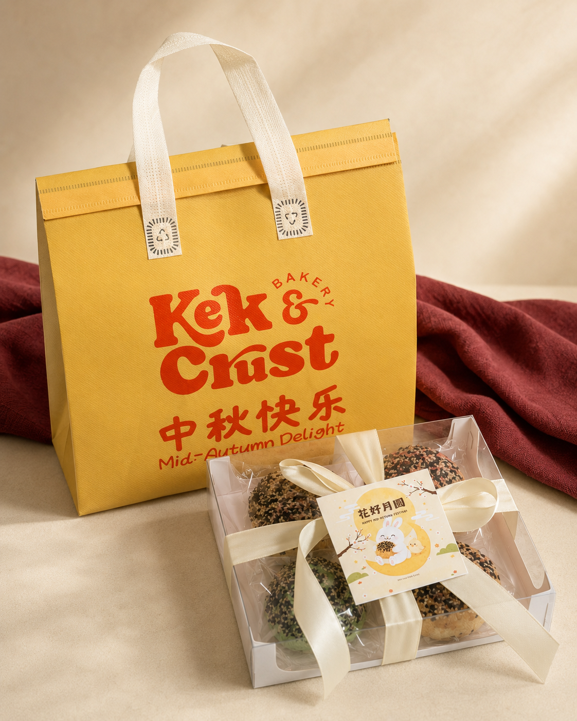 4-piece mooncake box, 3Q mooncake gift set, Mid-Autumn gift box KL, mooncake delivery Kuala Lumpur, mochi mooncake, Kek & Crust